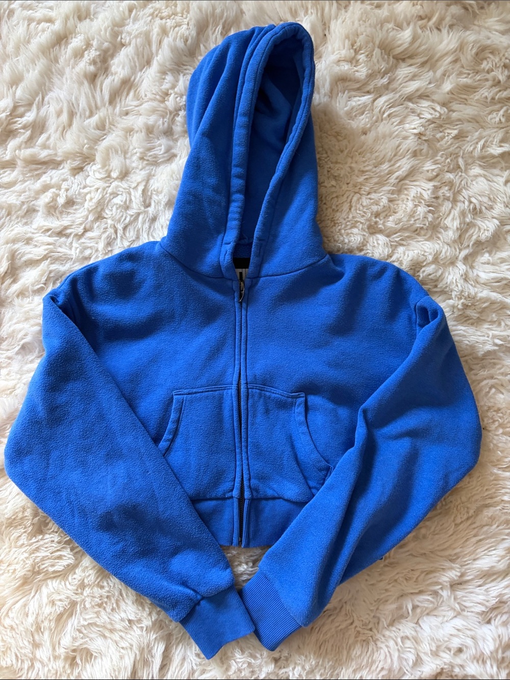Katie J NYC Royal Blue Girls Cropped Zip Hoodie Size L